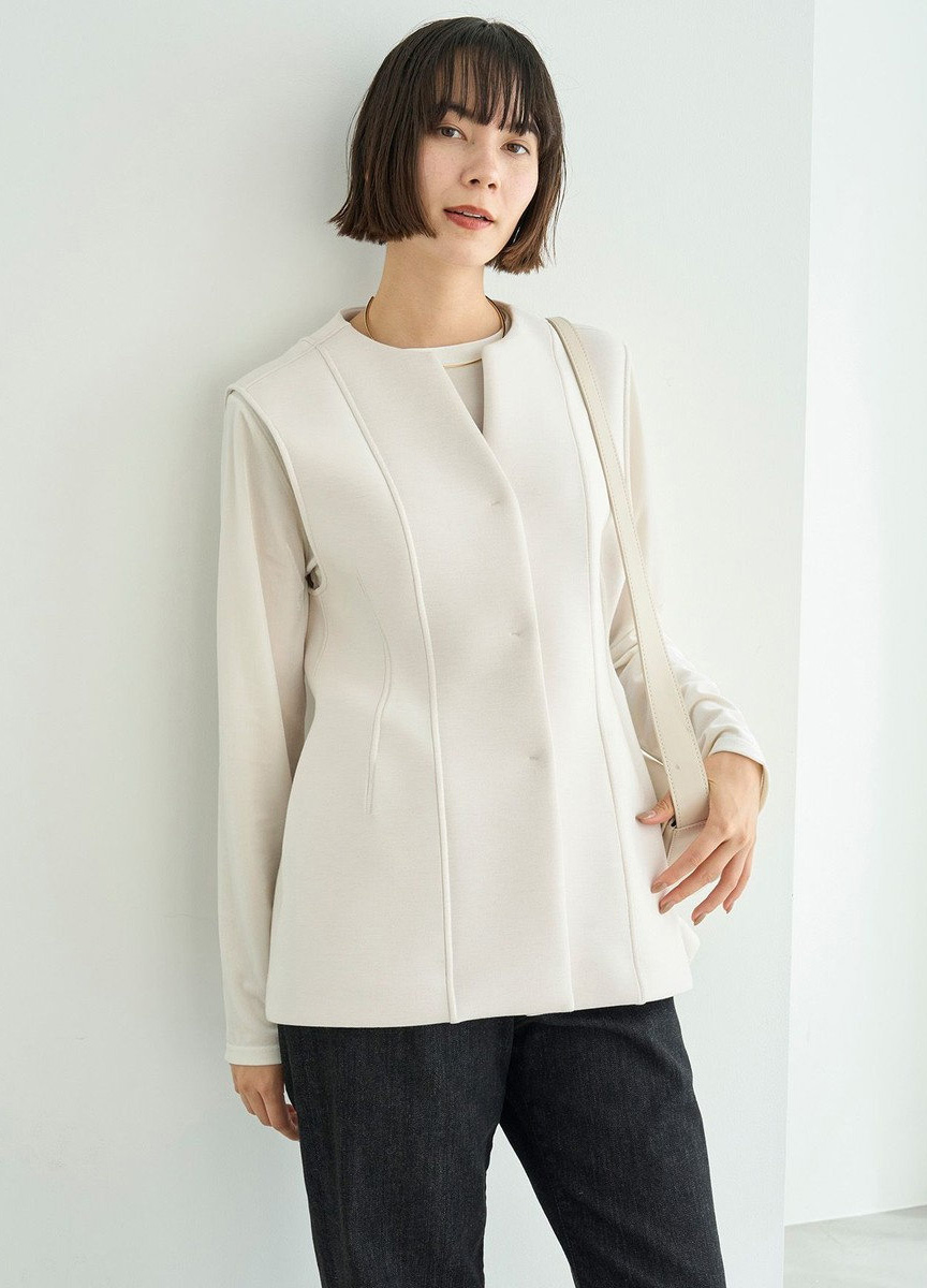 太空棉荷葉下襬背心外套